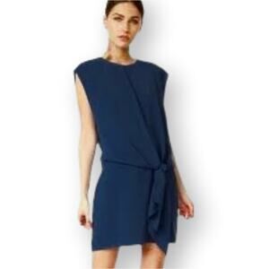 Tibi Savanna Navy Blue Crepe Drape Tie Dress 4 Career Modern Classic Minimalist